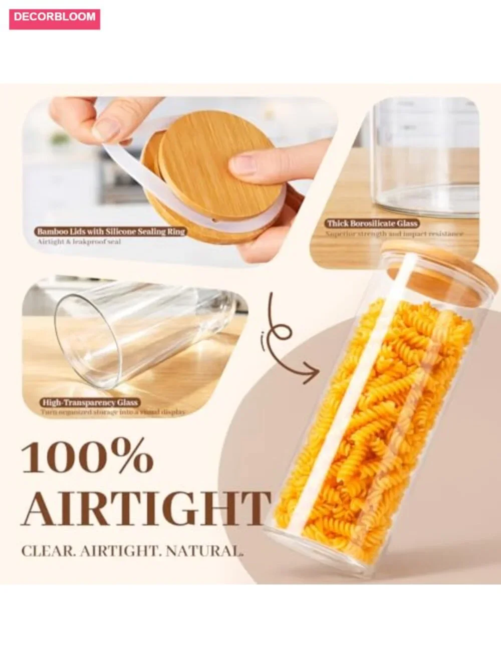 Glass Food Storage Containers with Bamboo Lids Set of 8